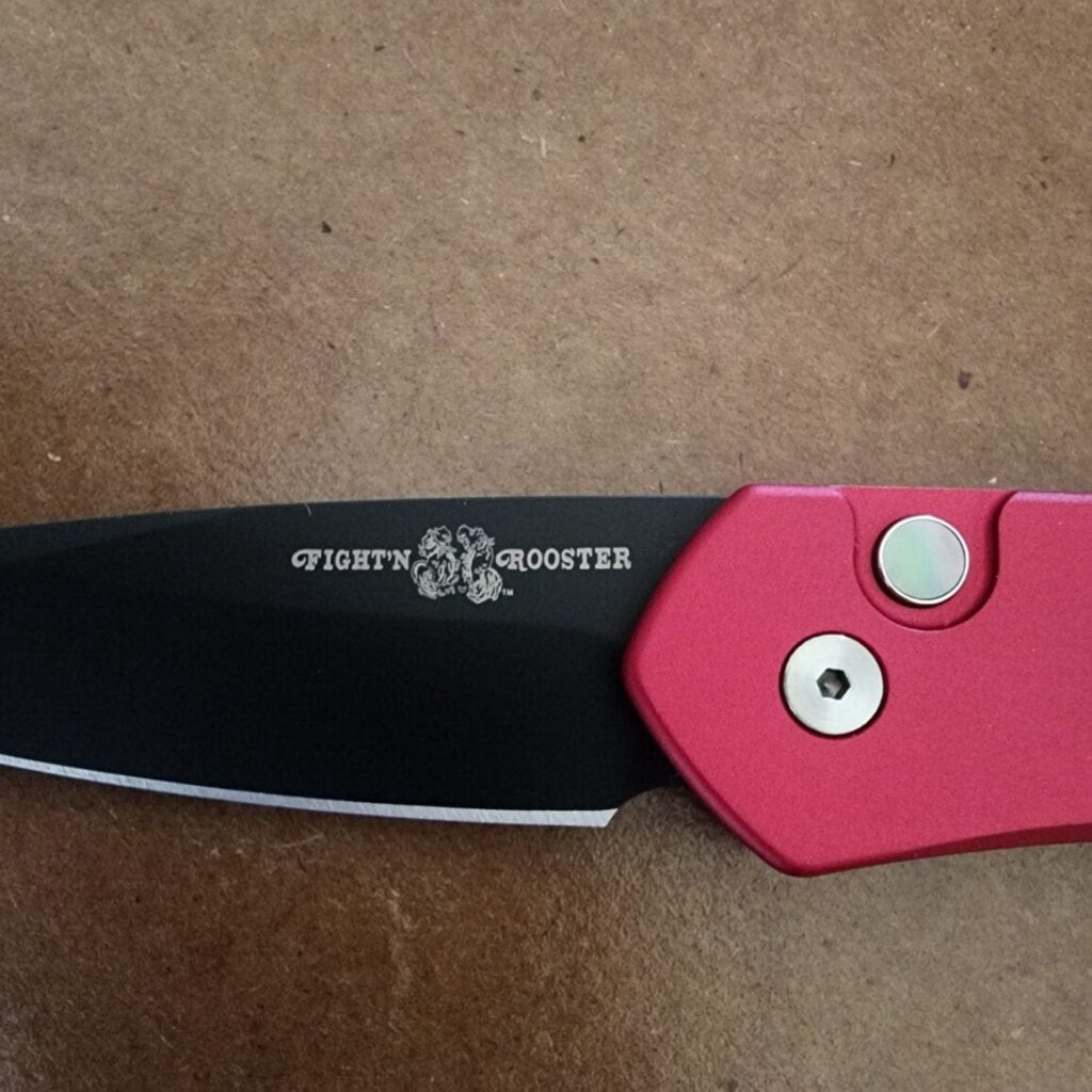 Protech Fight'n Rooster Newport with Solid Red Handle, Black DLC Blade, Black Lip Pearl Button and Black Clip #7 of 100 – gallery image 6
