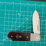 Karbon Knives Ken Onion Ahoy Frame Lock Flipper Knife 3.13" M390 Satin Spear Point Blade, Bolstered Titanium Handles with Desert Ironwood Scales - KARB104 knife for sale
