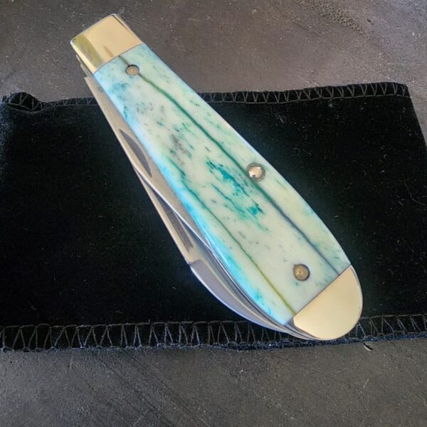 TSA Knives Exclusive Old Man Jack Caplifter w/ Spear Point blade in Mermaid Blue Giraffe Bone (1 of 4) by Daniels 07/2024