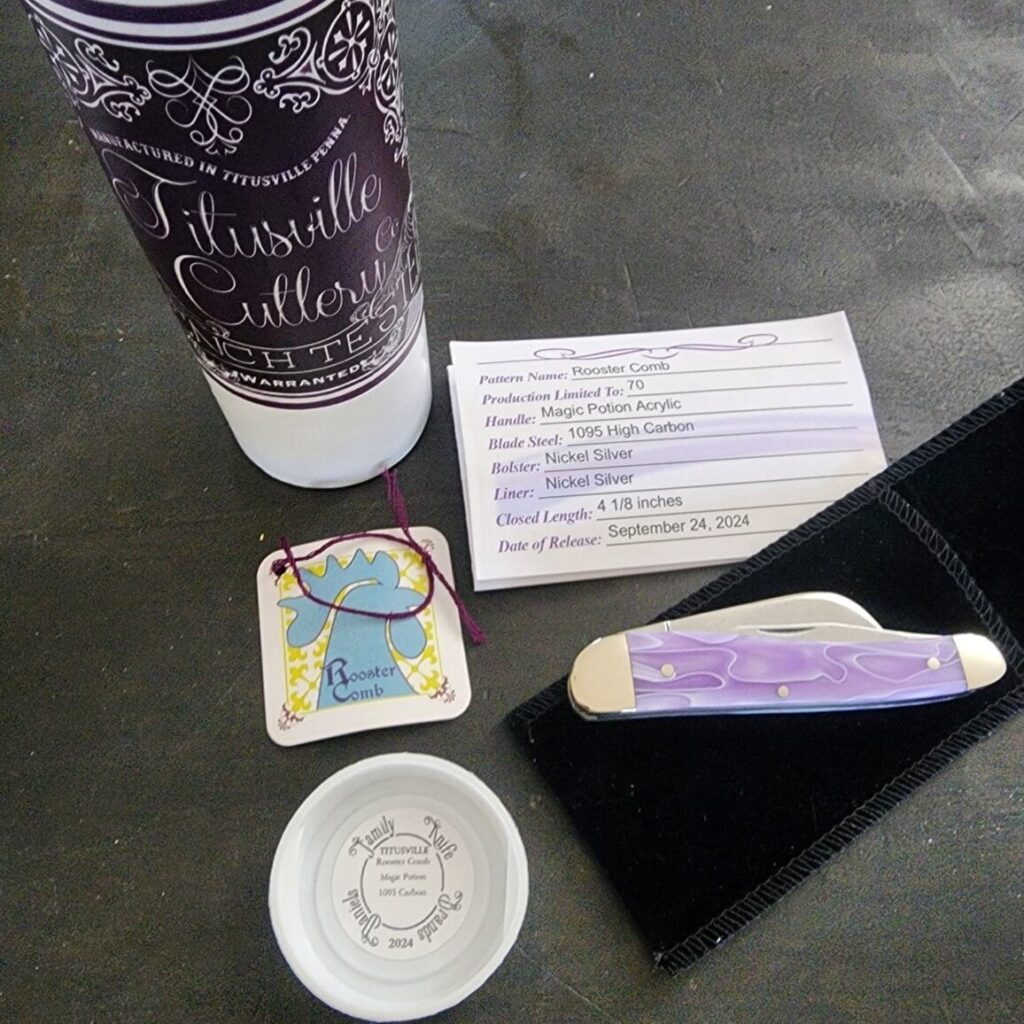 Titusville Cutlery Rooster Comb Magic Potion Acrylic by Daniels 09/2024 (1 of 70) knife for sale