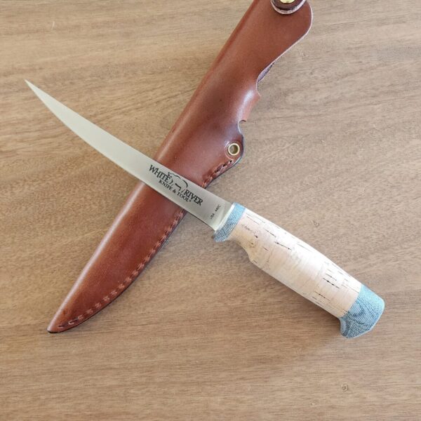 White River 6" Fillet Knife with Cork Handle and Leather Sheath - Image 4