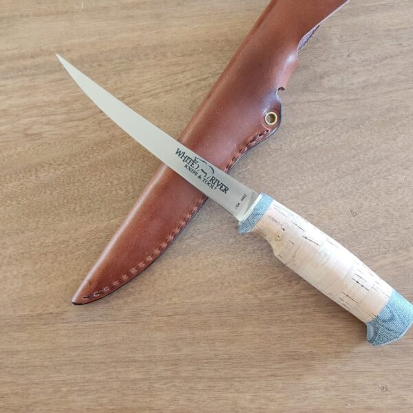 White River 6" Fillet Knife with Cork Handle and Leather Sheath - Image 3