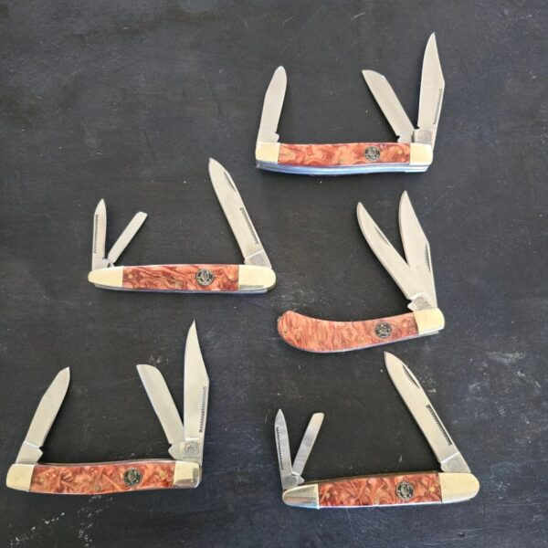 Crowing Rooster Copper Swirl Synthetic Set of 5 Slip Joint Knives