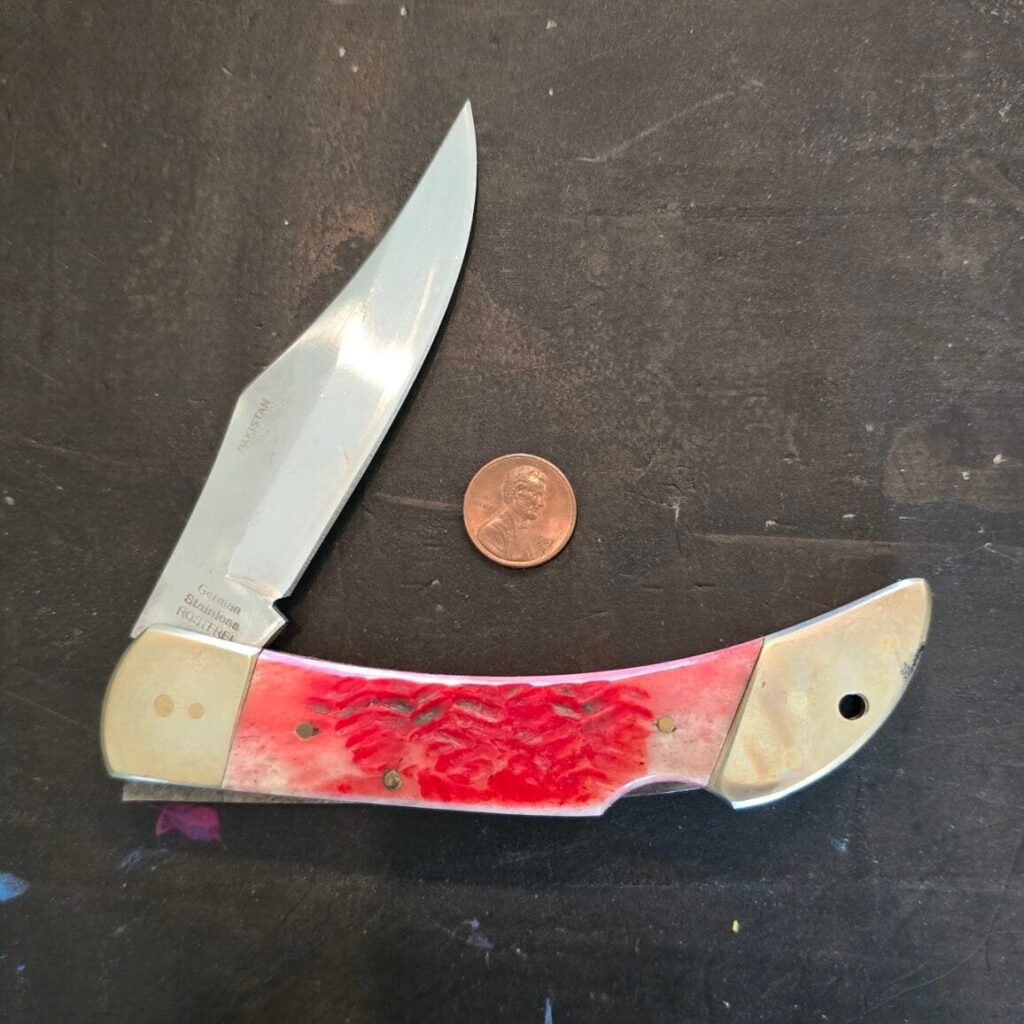 Frost Cutlery Jumbo Lockback Knife in Red Jigged Bone knife for sale