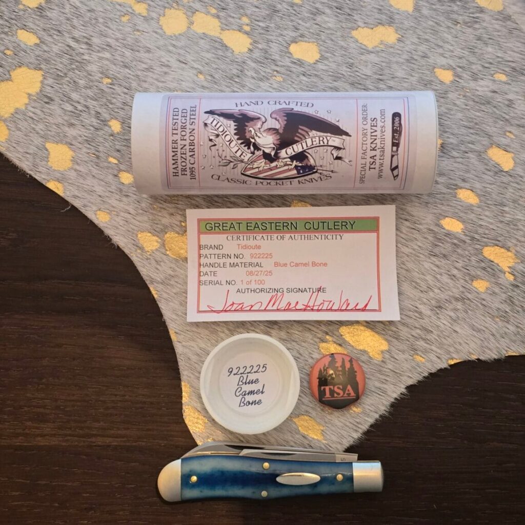 Great Eastern Cutlery #922225 Blue Camel Bone SFO FOR TSA KNIVES 1 OF 19 Oval Shield knife for sale