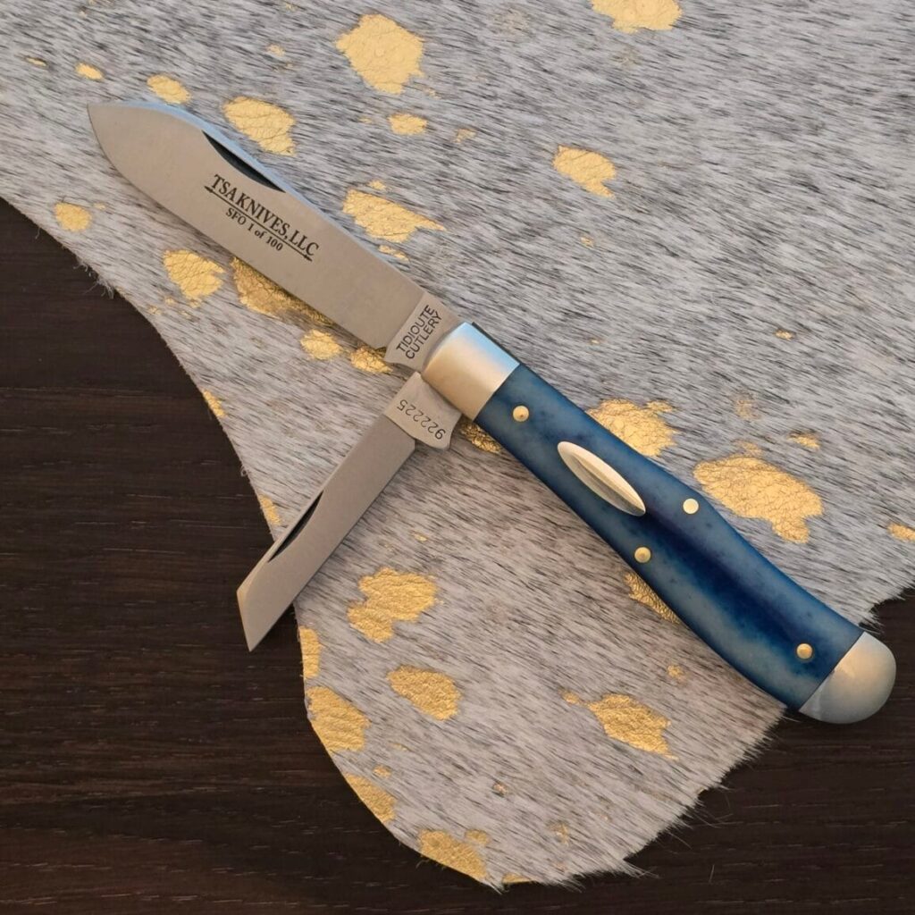Great Eastern Cutlery #922225 Blue Camel Bone SFO FOR TSA KNIVES 1 OF 19 Oval Shield knife for sale