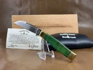 Trestle Pine Knives Gunflint ~ Curly Green Maple Handle (discounted for blade play and rough opening) knife for sale