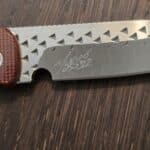 Michael Morris Knives Friction Folder - MKCG22 050322 Brown Micarta w/ high-carbon steel recycled from an American-made file Modified Wharncliffe knife for sale