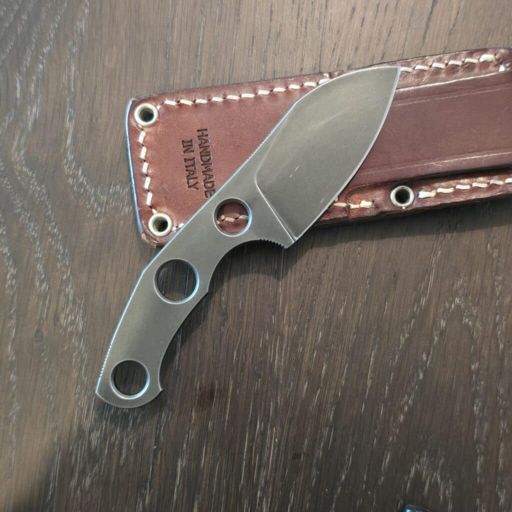 GiantMouse GMF1-F 5mm M390 leather sheath Custom kydex sheath Custom orange g10 handle scales black hardware no box knife for sale