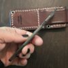 L.T. Wright Handcrafted Knives fixed blade knife in Canvas Micarta and A2 drop point blade 10¼" OAL full tang with the lined lanyard hole and brown leather sheath with a belt loop knife for sale