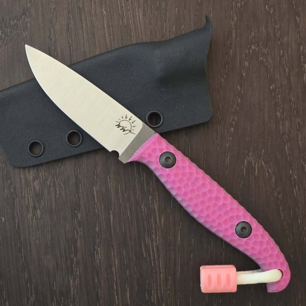 Waxed Wing Handmade Knives Chitin - Nitro V - pink honeycomb g10 - kydex sheath - glow Insurgent bead by Combat Beads / Griffin Co – gallery image 3