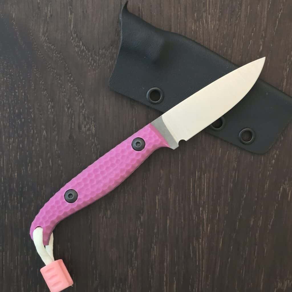 Waxed Wing Handmade Knives Chitin - Nitro V - pink honeycomb g10 - kydex sheath - glow Insurgent bead by Combat Beads / Griffin Co – gallery image 2