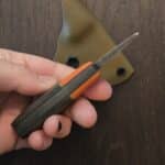 Clavius Knives Mini Sput by Brian Berard - S30V - Orange g10 and micarta - kydex sheath knife for sale