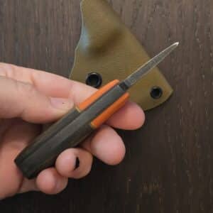Clavius Knives Mini Sput by Brian Berard - S30V - Orange g10 and micarta - kydex sheath knife for sale