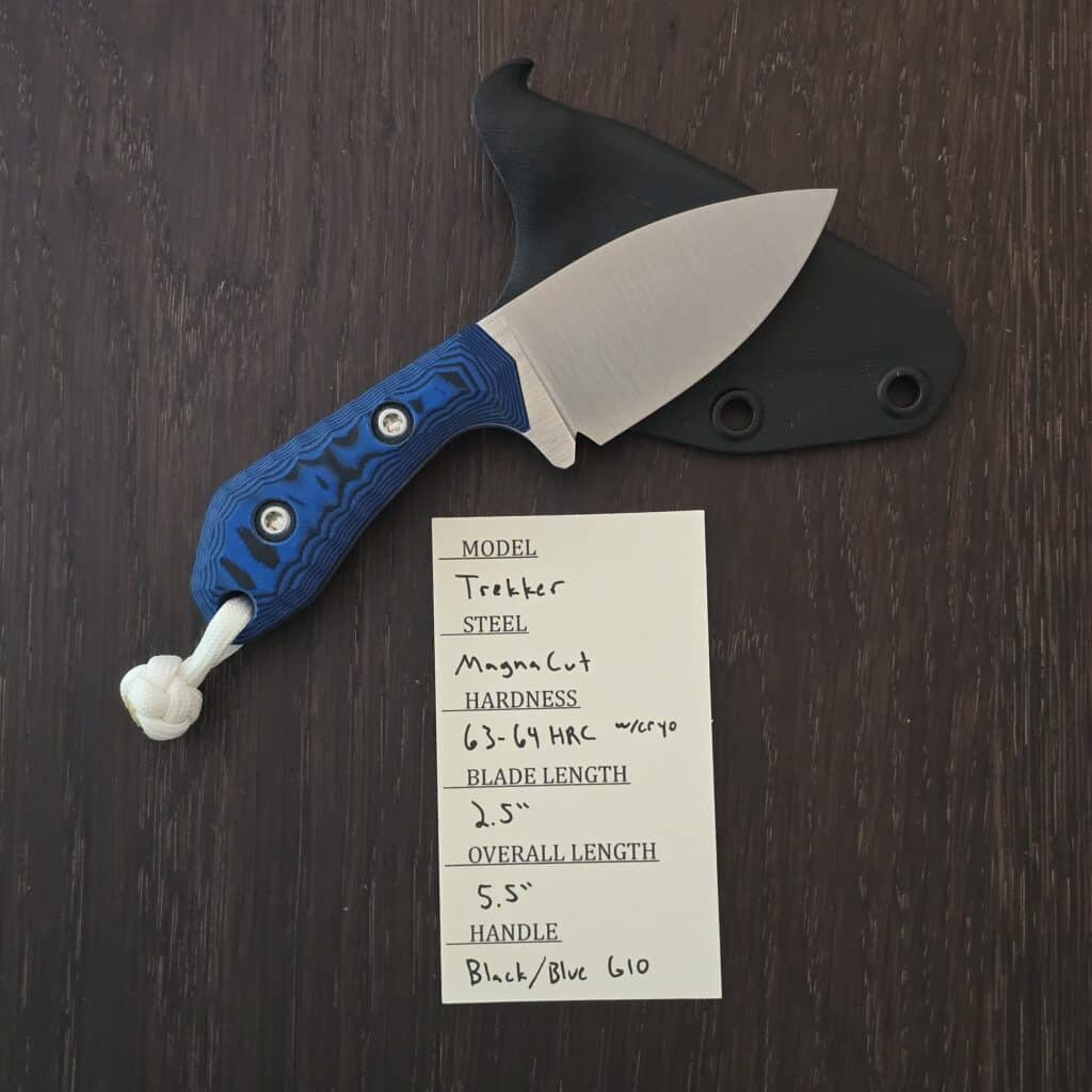 Terra Knives Trekker (drop point) - magnacut - blue/black g10 - kydex – gallery image 3