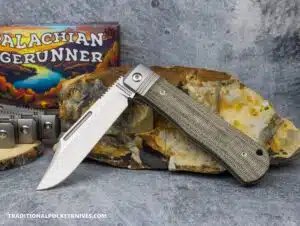 C. Risner Appalachian Ridgerunner: Green Canvas Micarta - Clip Point S90V knife for sale