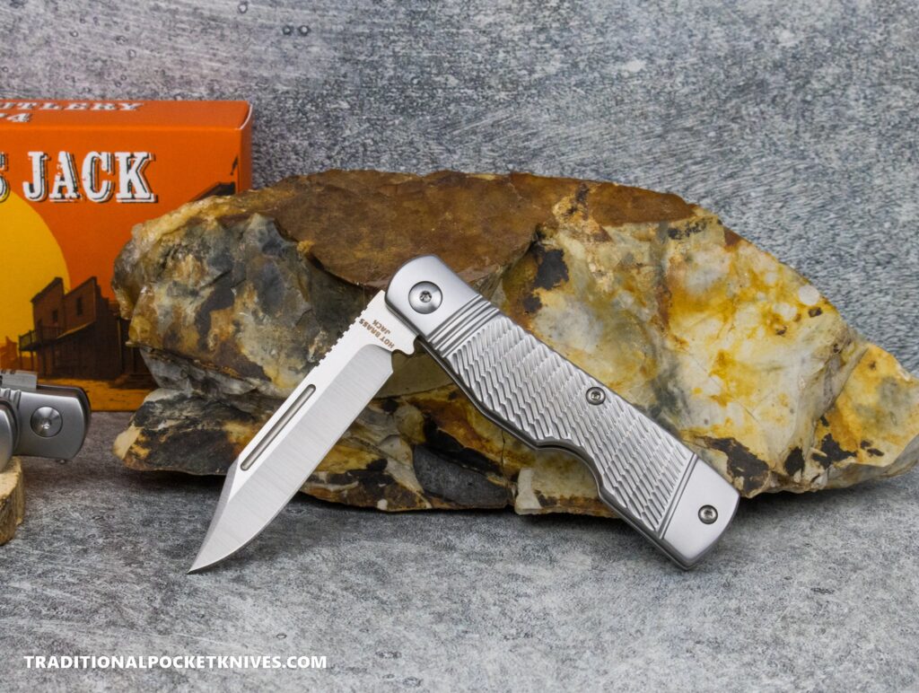 C. Risner Hot Brass Jack: Jigged Stainless Steel - Clip Point 154CM knife for sale