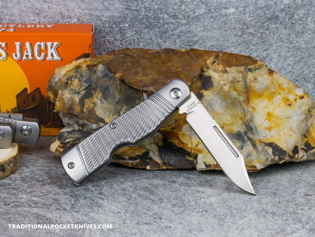 C. Risner Hot Brass Jack: Jigged Stainless Steel - Clip Point 154CM knife for sale