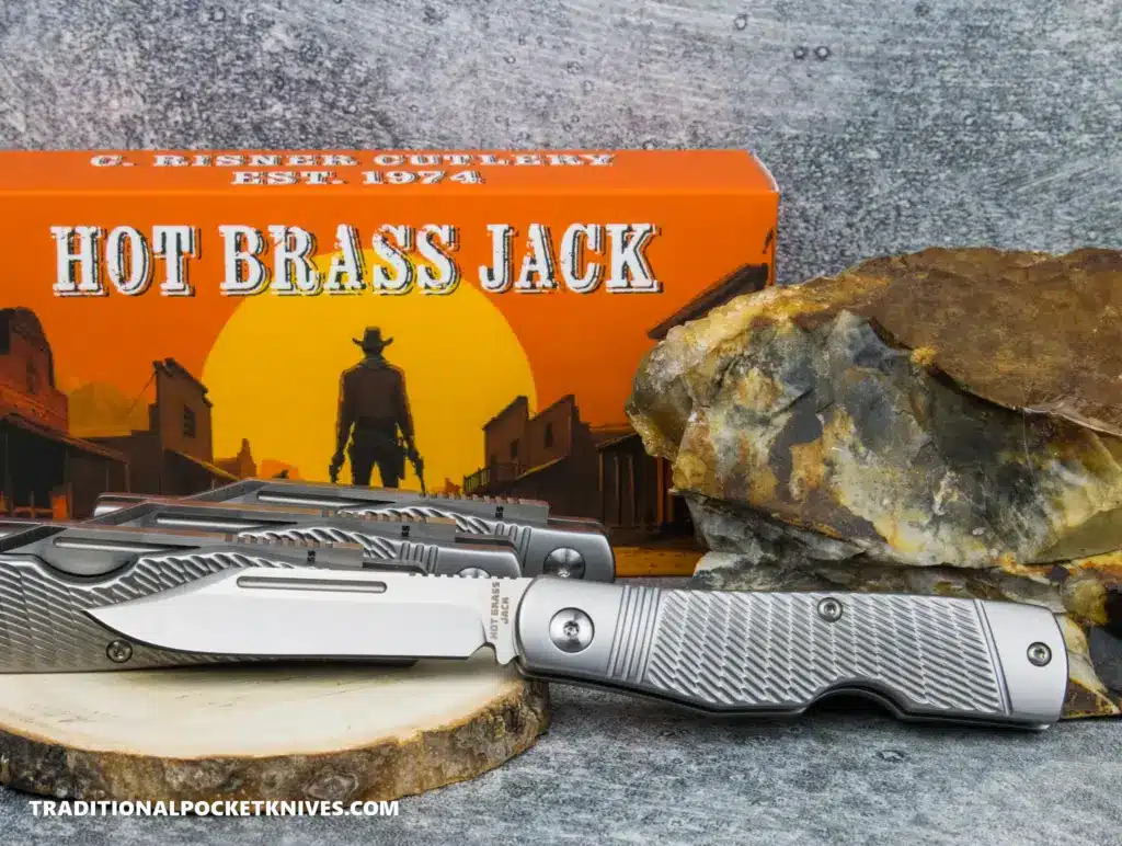 C. Risner Hot Brass Jack: Jigged Stainless Steel - Clip Point 154CM knife for sale
