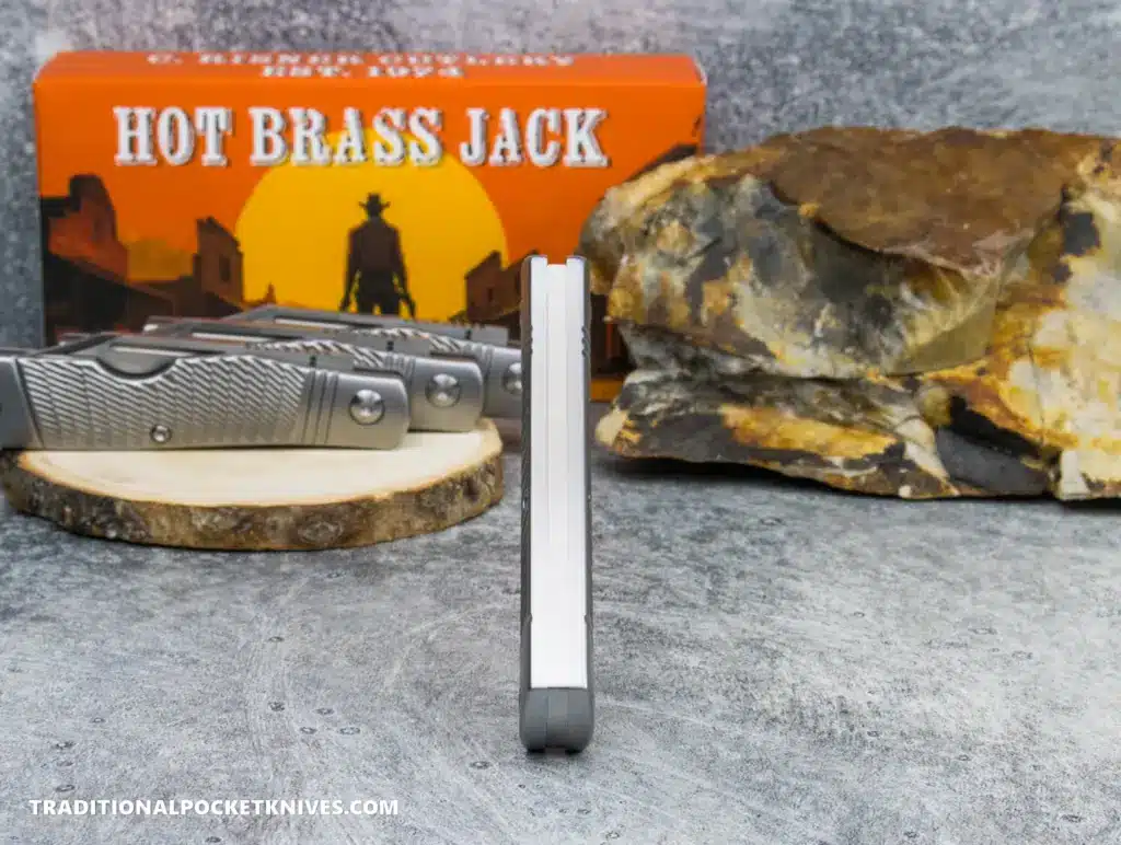 C. Risner Hot Brass Jack: Jigged Stainless Steel - Clip Point 154CM knife for sale