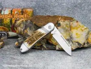 C. Risner Sugar Maple Jack: Stag - Modified Sheepsfoot 154CM knife for sale