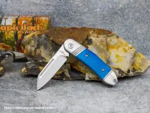 C. Risner Sugar Maple Jack: Smooth Blue Bone - Modified Sheepsfoot 154CM knife for sale