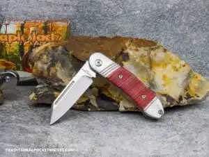 C. Risner Sugar Maple Jack: Red Sawcut Bone - Modified Sheepsfoot 154CM knife for sale