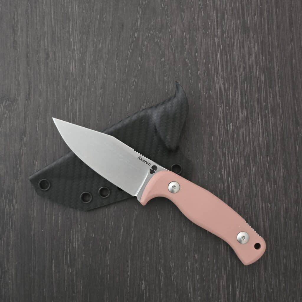 Akeron (brand by Armes Bastille of France) Eklipse - designed by Tony Lopes; made in Italy by Fox Knives - N690 - orange g10 - kydex sheath & upgraded kydex sheath by Armatus Carry Solutions knife for sale