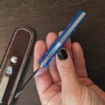Jack Wolf Knives Prickly Pear - s45vn - Blue G10 Starburst with Baby Blue Liners - Taylored by Cortes leather sheath with Double X Knives stainless pocket clip knife for sale