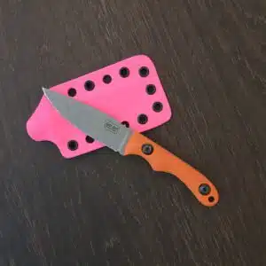 Lost Dirt Knife & Tool Mini Spearpoint - AEB-L - Orange g10 - pink kydex knife for sale