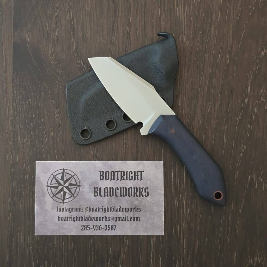 Boatright Bladeworks Moraine-S - Aeb-l - blue richlite with natural micarta pin and lanyard tube - kydex sheath – gallery image 4