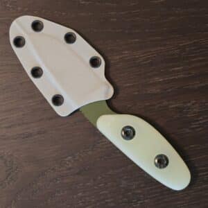 Sculpin Knife Co. Scout1095 with cerakote in OD green, natural g10 scales and gray kydex sheath knife for sale