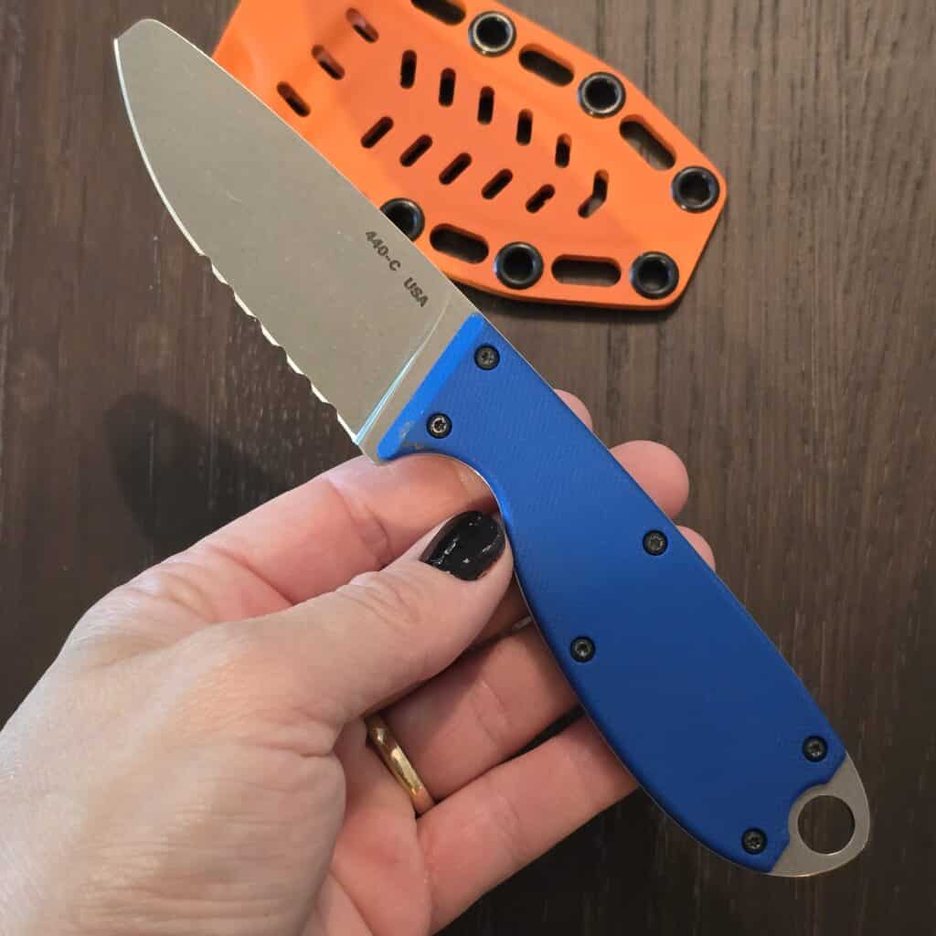 Walker Knife Co. Guardian river knife - 440C combo blade - blue g10 - kydex sheath - river knife PFD lashtab clip mounting system (anodized titanium, stainless steel hardware) knife for sale