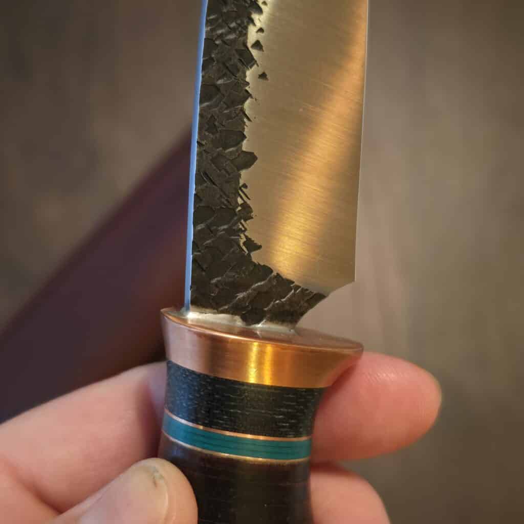 Warlander Knives T & B in 80Crv2 and Copper, Sambar Stag, Black Canvas Hores Hide and Teal Fiber 11/2024 knife for sale