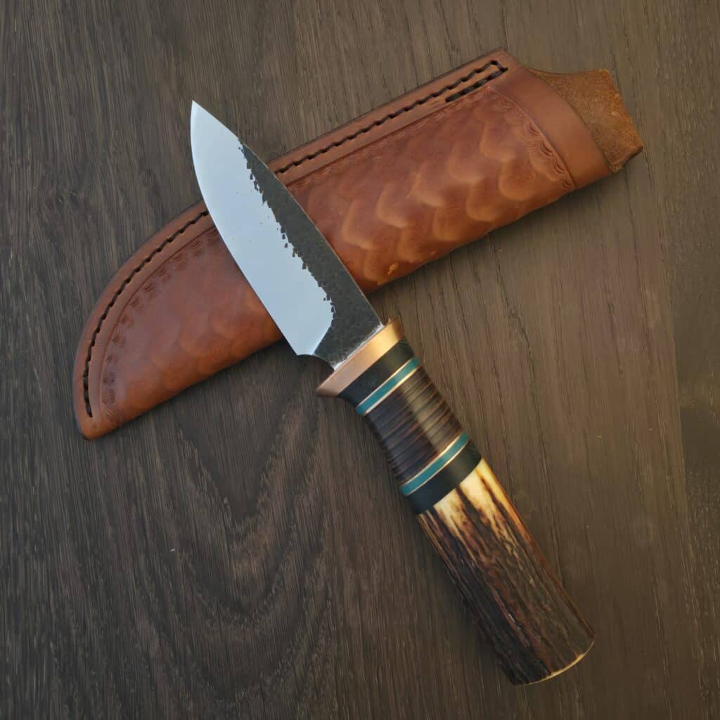 Warlander Knives DP EDC in A2 and Copper, Sambar Stag, Black Canvas Hores Hide and Teal Fiber 9/2024 – gallery image 4