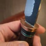 Warlander Knives DP EDC in A2 and Copper, Sambar Stag, Black Canvas Hores Hide and Teal Fiber 9/2024 knife for sale