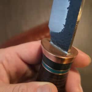 Warlander Knives DP EDC in A2 and Copper, Sambar Stag, Black Canvas Hores Hide and Teal Fiber 9/2024 knife for sale