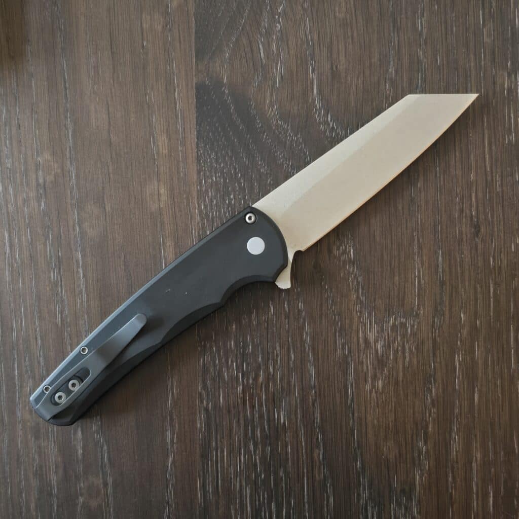 Protech DLT Malibu 1 Exclusive edition Solid Black Handle, Stonewash finish, M390 Reverse Tanto Blade, Plain Edge knife for sale