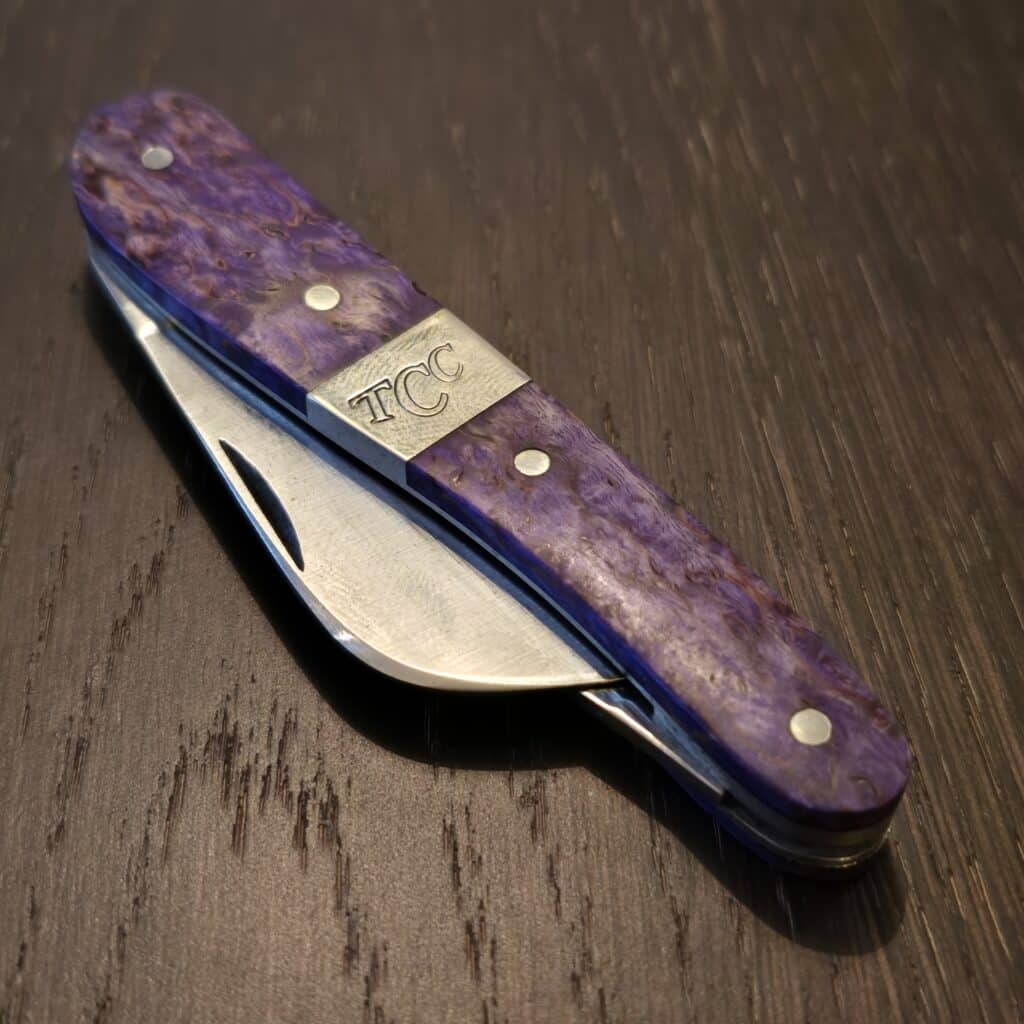 Titusville Cutlery Rooster Comb in Purple Maple Burl with Cigar Band by Daniels 2025 (1 of 11) knife for sale