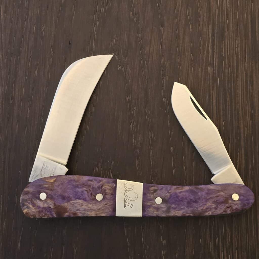 Titusville Cutlery Rooster Comb in Purple Maple Burl with Cigar Band by Daniels 2025 (1 of 11) knife for sale