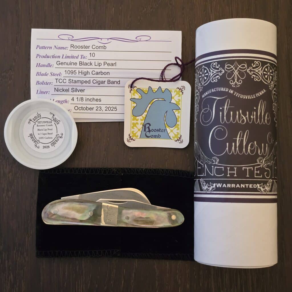 Titusville Cutlery Rooster Comb in Genuine Black Lip Pearl with Cigar Band by Daniels 2025 (1 of 10) knife for sale