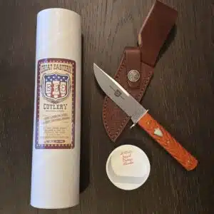 Great Eastern Cutlery #H10125 Carbon Steel Guard Hunter with Sheath in Jigged Orange Linen Micarta knife for sale