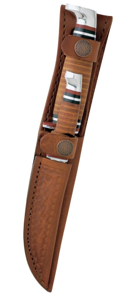Case Twin Fin Two Piece Set Leather Hunting Set M3FINN SS & 316-5 SS with Leather Sheath NO 00372 knife for sale