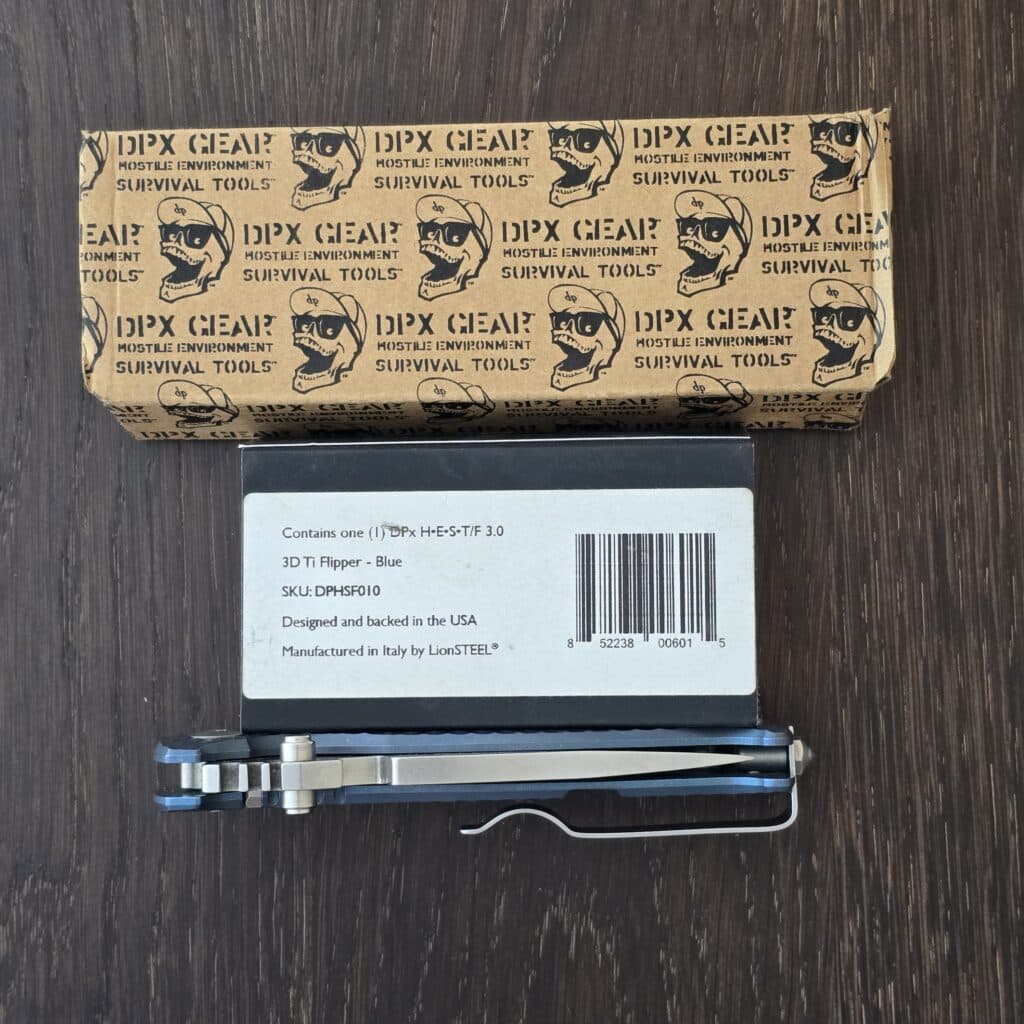 DPx Gear HEST/F 3.0 3D Ti Flipper Knife 3.15" M390 Stonewashed Plain Blade, 3D Machined Blue Titanium Handles, Frame Lock - DPHSF010 knife for sale