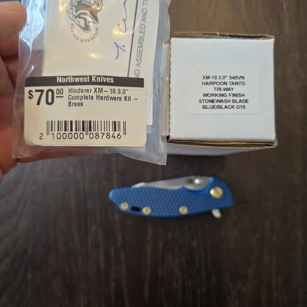 Hinderer XM-18 3.0 S45VN Harpoon Tanto Tri-Way Working Finish Stonewash Blade Blue/Black G10 – gallery image 5