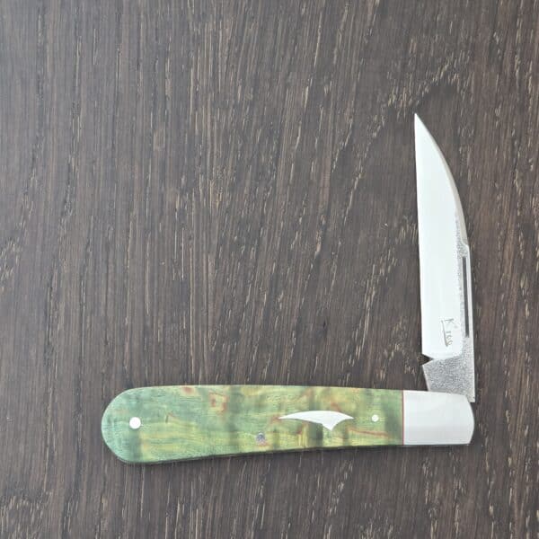 K'Roo Custom Mamba Wharncliffe Swayback in Dyed Karellan Birch Burl and N690 with Federal Shield Created November 2025 by W. O'Kelly – gallery image 1
