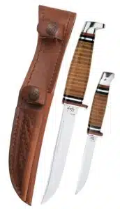 Case Twin Fin Two Piece Set Leather Hunting Set M3FINN SS & 316-5 SS with Leather Sheath NO 00372 knife for sale
