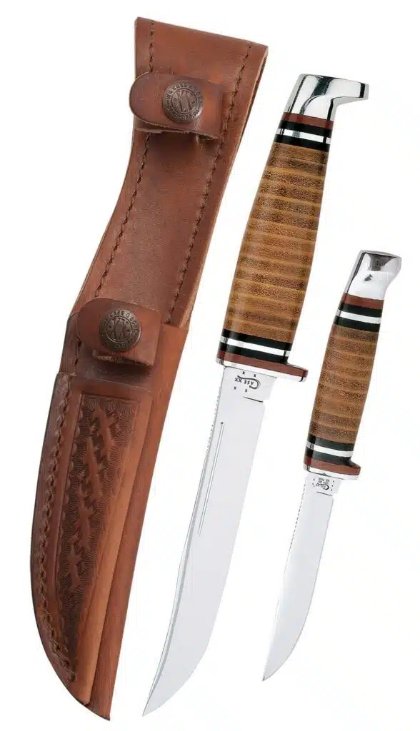Case Twin Fin Two Piece Set Leather Hunting Set M3FINN SS & 316-5 SS with Leather Sheath NO 00372 knife for sale