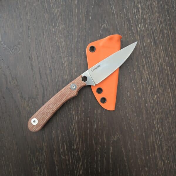 Rainier Knives Fastpack in Elmax and Natural Canvas Micarta with Orange Kydex Sheath – gallery image 1