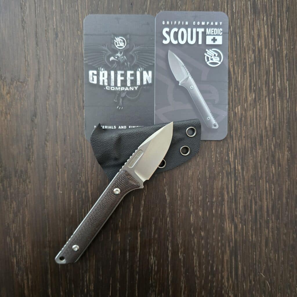 Griffin Company Scout Medic in Black G10 and S35VN Designed by Kieth Griffin and Manufactured by Bestech knife for sale